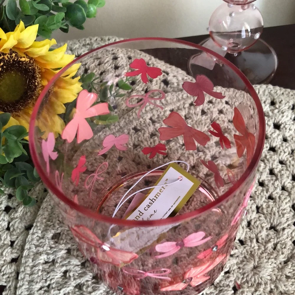 Cupcakes & Cashmere PINK BOWS Glass Vase Home Decor